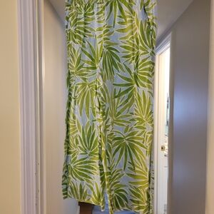 Sigrid Olsen Blue and Green Palm Print Linen Pants